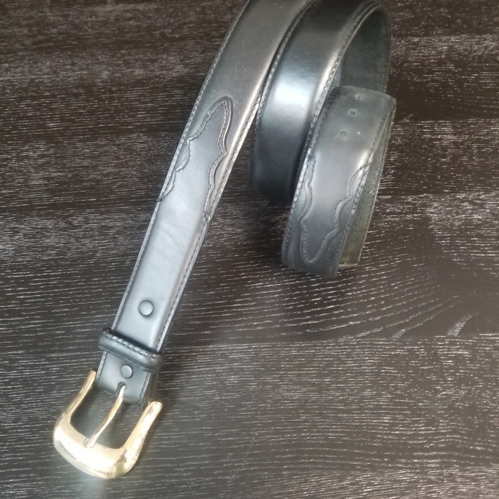 Tony Lama Vintage Men's Black Leather Belt with Gold Buckle